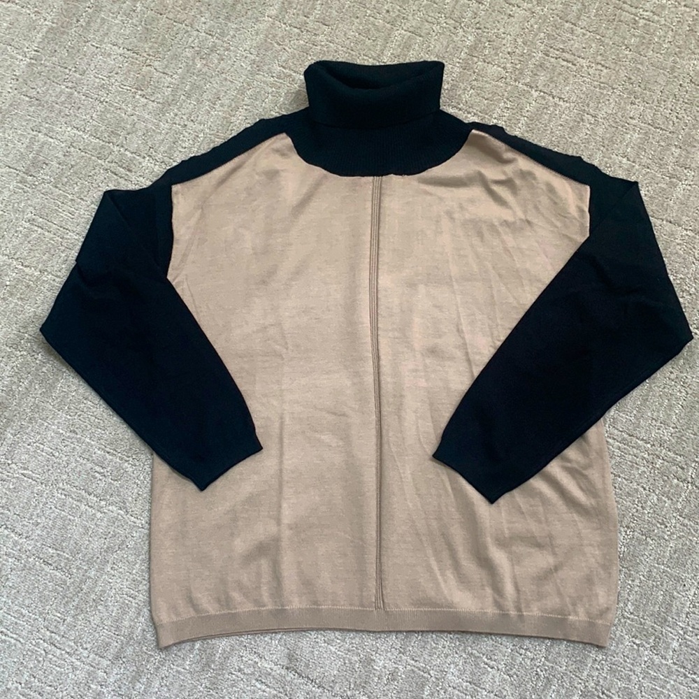 New Lety & Me Colorblock Cold Shoulder Cozy Turtleneck Neutral Sweater Women 2X